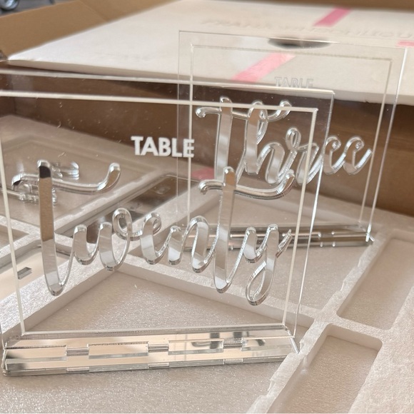 Clear and Silver mirrored Table Number Set tables one thru twenty five.